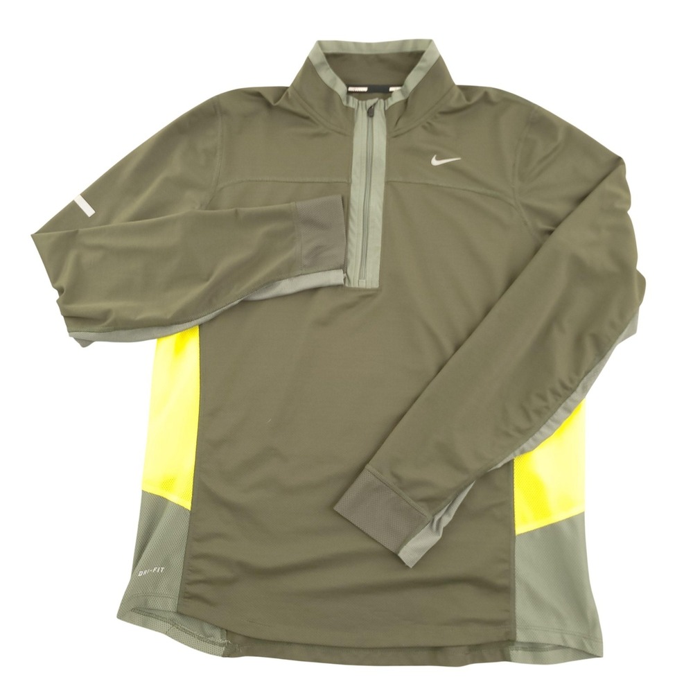 Nike Dri-FIT Running Pullover Mens Large Green 1/4 Zip Long Sleeve Top Athletic